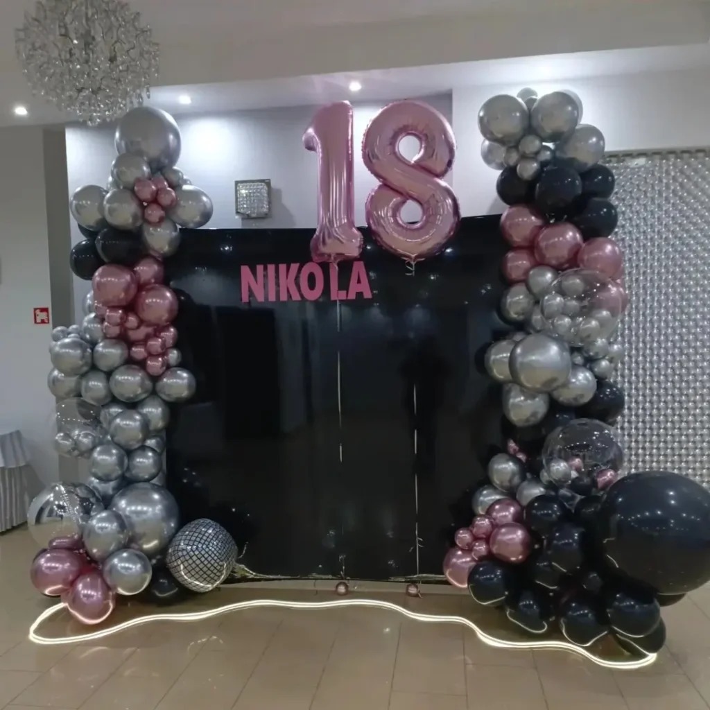 ścianka balonowa na 18 urodziny dekoracje balonowe balony Gdynia girlanda balonowa Dekoracje Balonowe Trójmiasto Balony Z Helem Gdynia