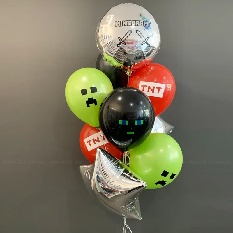Balony Minecraft- balony z helem na urodziny