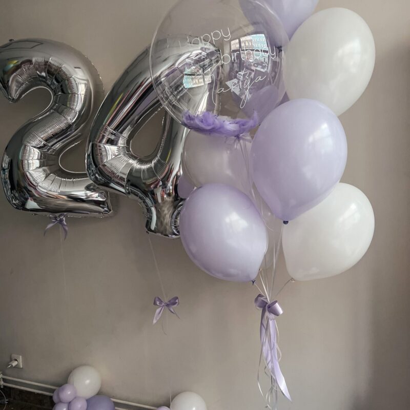 Balony z helem zestaw na urodziny Liliowy