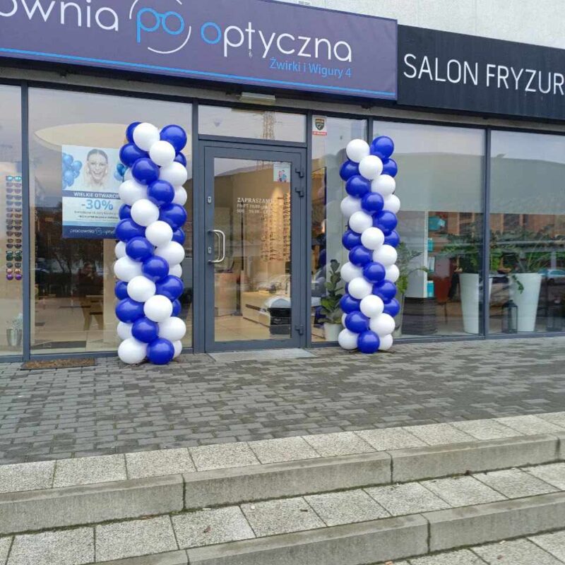 słupki balonowe bialo-granatowe
